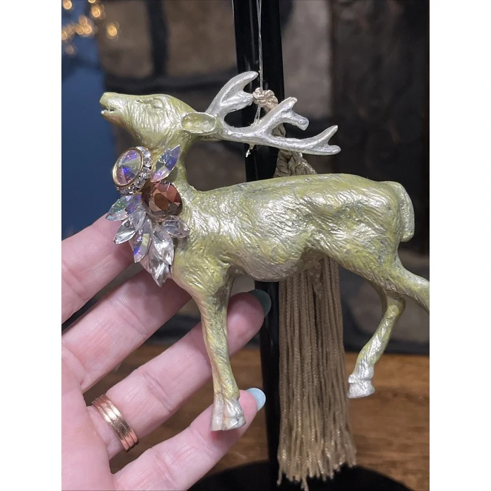Vintage‎ DEER With Tassel And Rhinestones Antlers Christmas Ornament 6